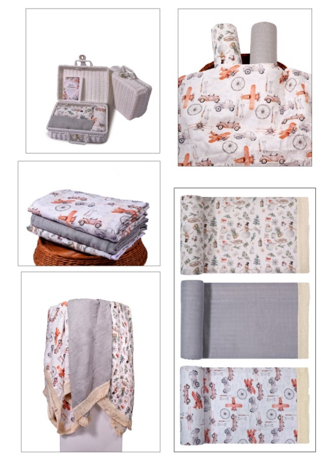 Baby Gift Set – 3-Pieces Newborn  Muslin Swaddle Blankets with Tussle Lace