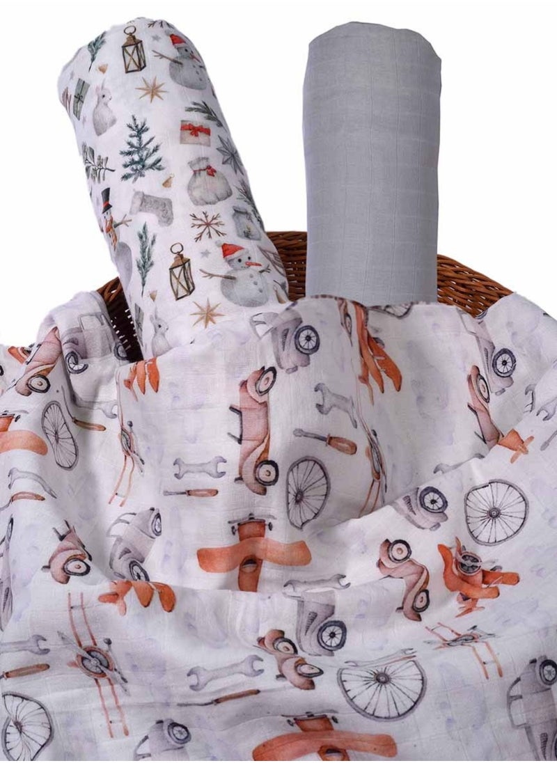 Baby Gift Set – 3-Pieces Newborn  Muslin Swaddle Blankets with Tussle Lace