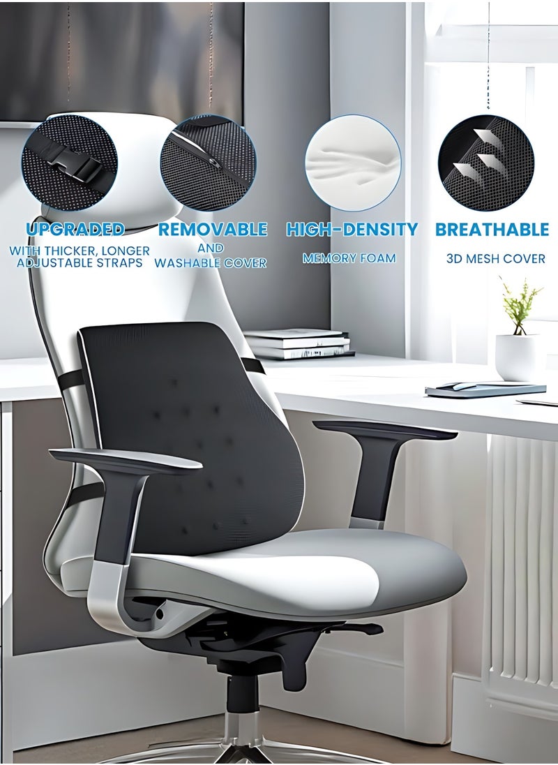 Portable Ergonomic Memory Foam Seat Cushion and Lumbar Support Pillow Set for Car Office Computer Chair Wheelchair