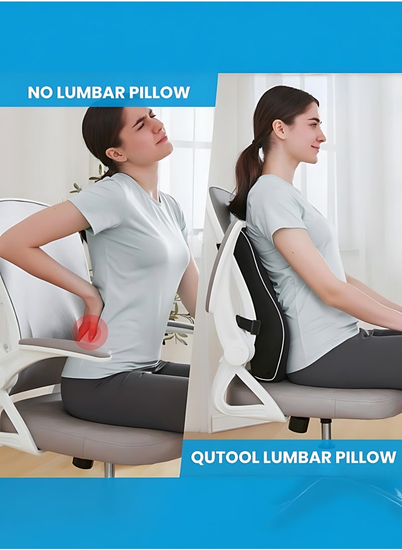 Portable Ergonomic Memory Foam Seat Cushion and Lumbar Support Pillow Set for Car Office Computer Chair Wheelchair