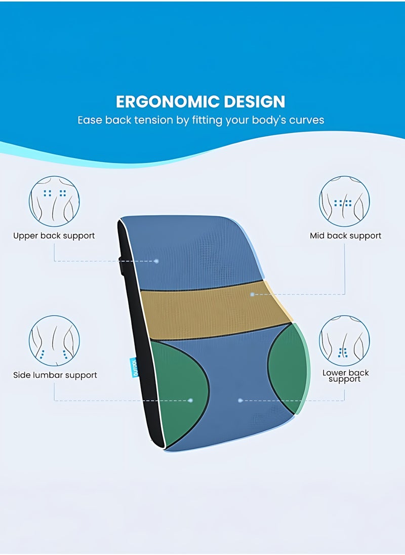 Portable Ergonomic Memory Foam Seat Cushion and Lumbar Support Pillow Set for Car Office Computer Chair Wheelchair