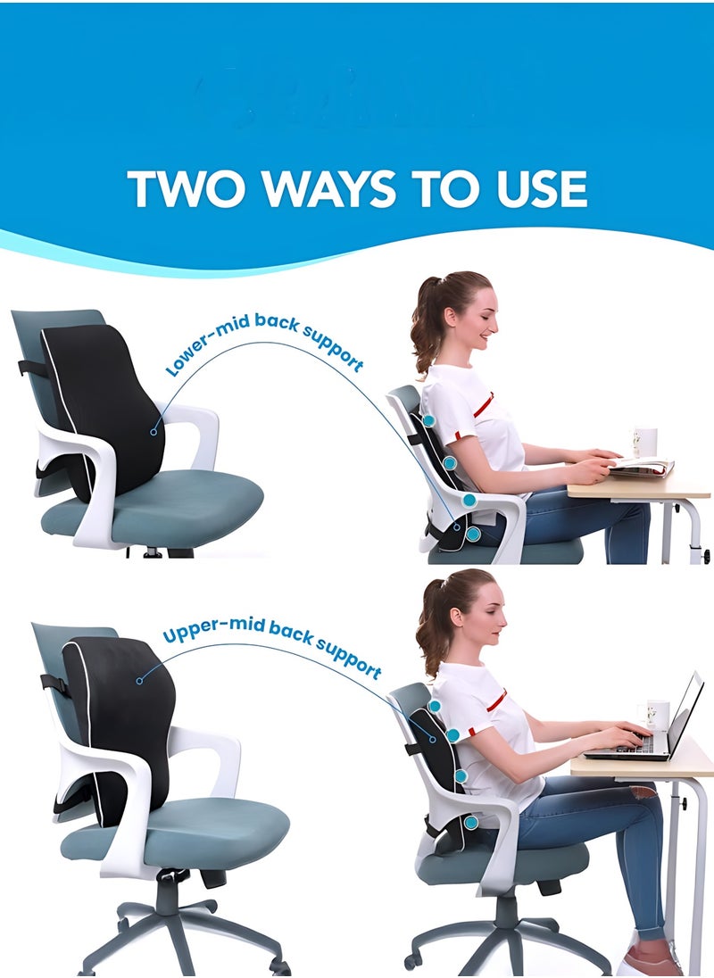 Portable Ergonomic Memory Foam Seat Cushion and Lumbar Support Pillow Set for Car Office Computer Chair Wheelchair