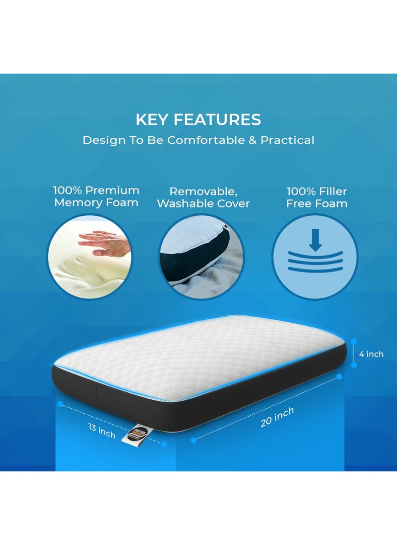 CareFoam Orthopedic Memory Foam Pillow for Comfortable Sleep Neck Shoulder Pain Relief with Removable Zipper White Jacquard Cover 20 x 13 x 4 Inch Pack of 2