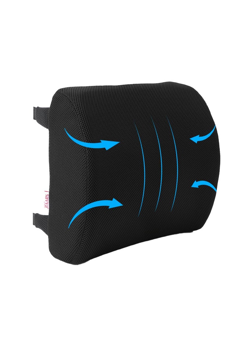 SAVYA HOME Lumbar Cushion Orthopedic Memory Foam Back Rest Cushion Designed for Back Pain Relief Improves Posture While Sitting Ideal Back Pillow for ComputerOffice Chair Mesh Black 1
