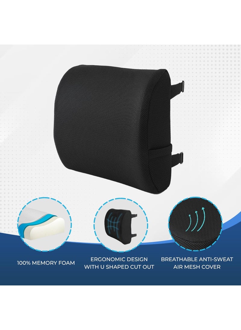 SAVYA HOME Lumbar Cushion Orthopedic Memory Foam Back Rest Cushion Designed for Back Pain Relief Improves Posture While Sitting Ideal Back Pillow for ComputerOffice Chair Mesh Black 1