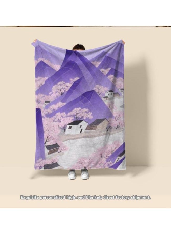 Chinese painting style flannel thin blanket (warm and comfortable, suitable for sleep, gaming, dust removal and sandproof) 150cm*200cm - 9
