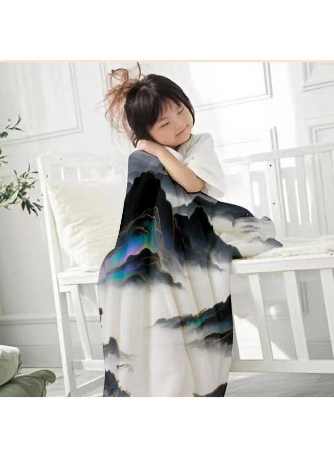 Chinese painting style flannel thin blanket (warm and comfortable, suitable for sleep, gaming, dust removal and sandproof) 150cm*200cm - 4