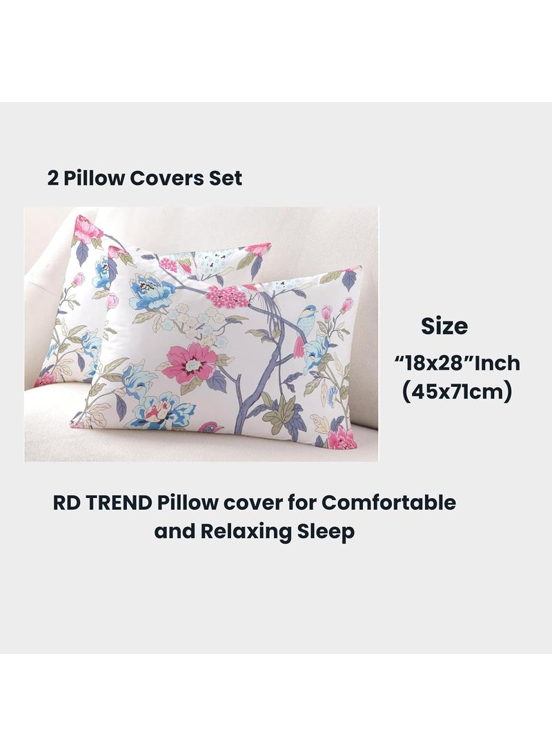 RD TREND Premium Bedsheet for Double Bed King Size 90x100 Inch with 2 Pillow Cover 18x28 Inch Floral White