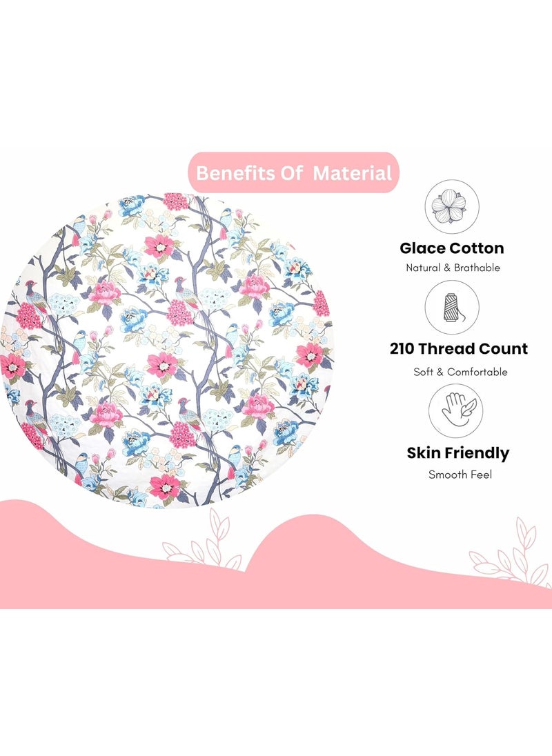 RD TREND Premium Bedsheet for Double Bed King Size 90x100 Inch with 2 Pillow Cover 18x28 Inch Floral White