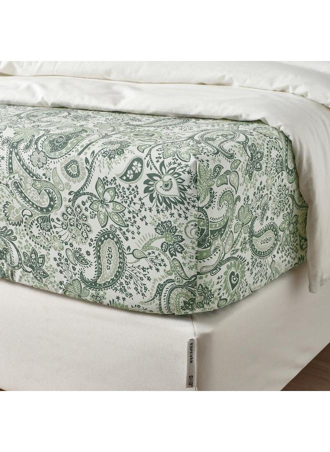Fitted sheet, green/white, 80x200 cm