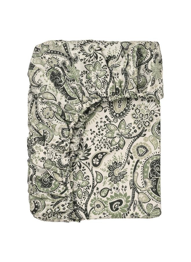 Fitted sheet, green/white, 90x200 cm