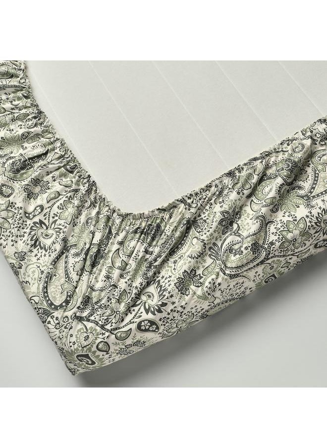 Fitted sheet, green/white, 90x200 cm