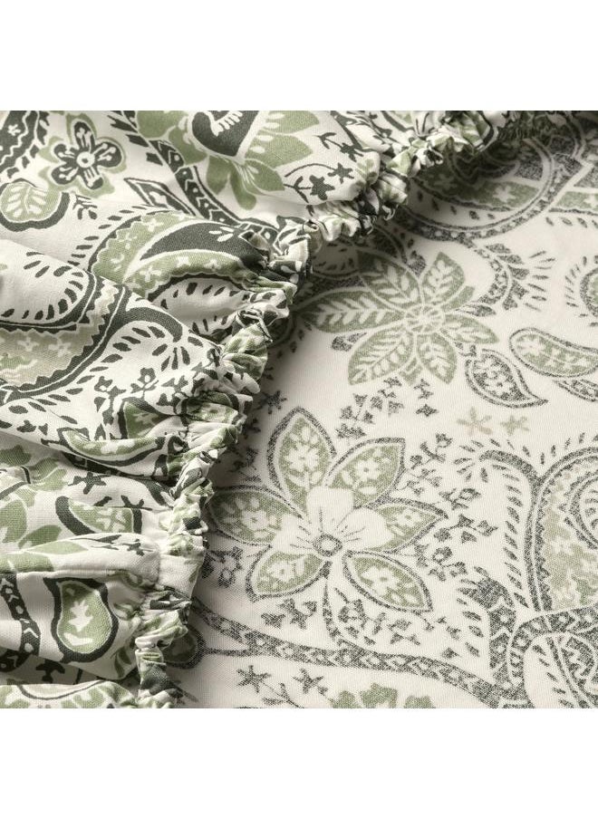 Fitted sheet, green/white, 90x200 cm