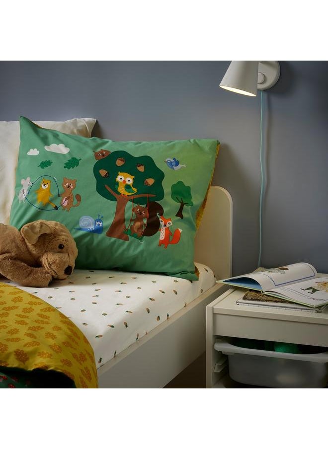 Fitted sheet, acorn pattern/multicolour, 90x200 cm
