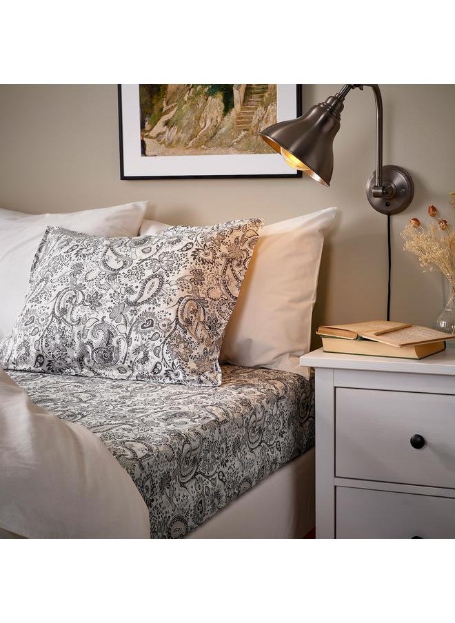 Fitted sheet, grey/white, 160x200 cm
