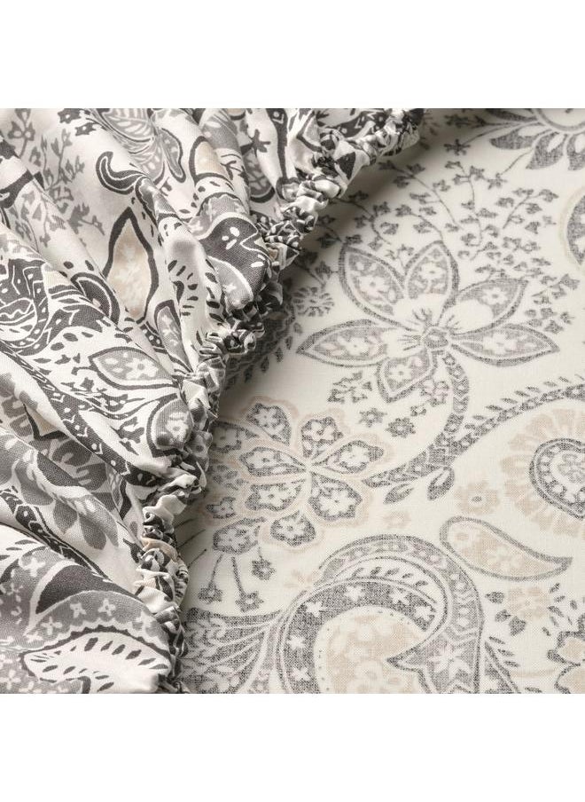 Fitted sheet, grey/white, 140x200 cm