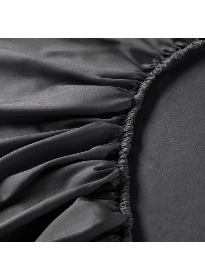 Fitted sheet, dark grey, 160x200 cm