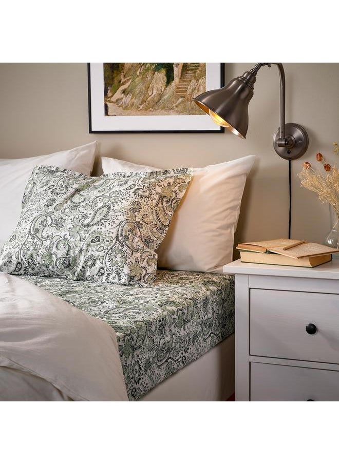 Fitted sheet, green/white, 140x200 cm