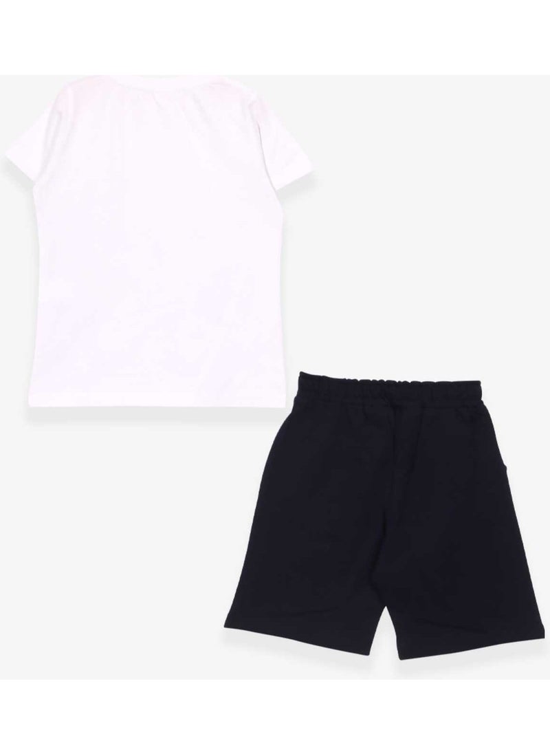 Baby Boy Shorts Suit Polar Teddy Printed White (9 Months-3 Years)