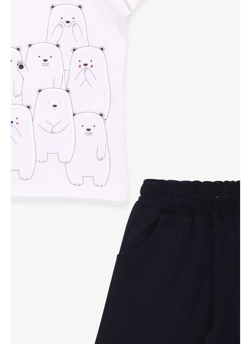 Baby Boy Shorts Suit Polar Teddy Printed White (9 Months-3 Years)