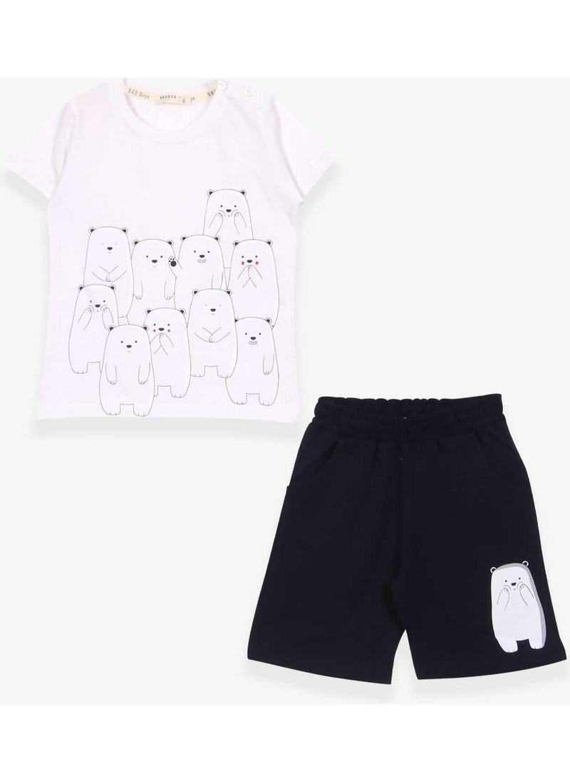 Baby Boy Shorts Suit Polar Teddy Printed White (9 Months-3 Years)