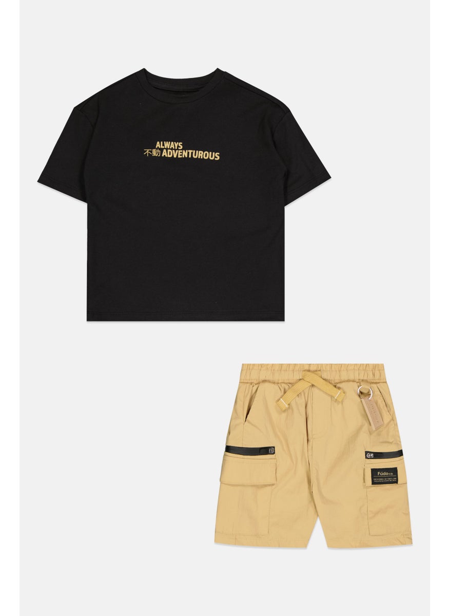 Kids Boy 2 Pcs Brand Logo T-Shirt And Cargo Shorts Set, Multicolor
