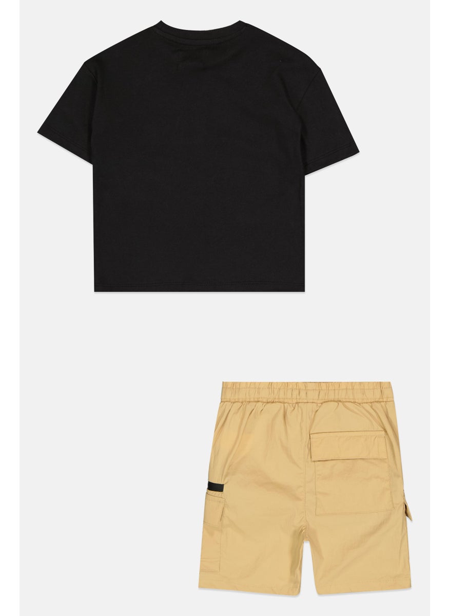 Kids Boy 2 Pcs Brand Logo T-Shirt And Cargo Shorts Set, Multicolor