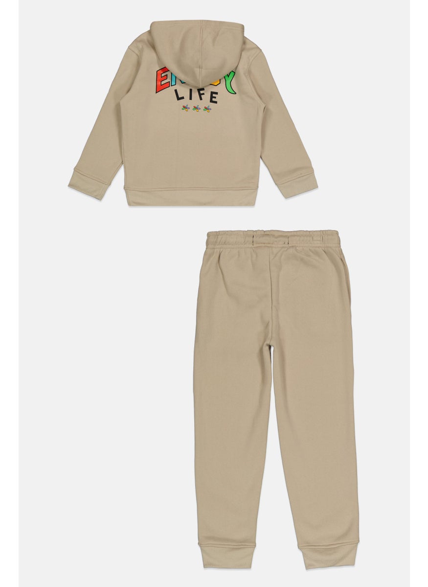 Kids Boy 2piece Hooded Graphic Print Long Sleeve Sweatshirt And Pant, Grey