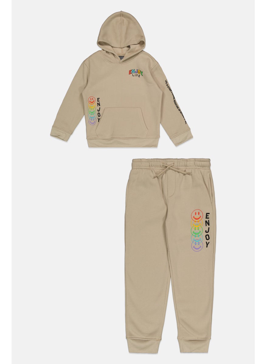 Kids Boy 2piece Hooded Graphic Print Long Sleeve Sweatshirt And Pant, Grey