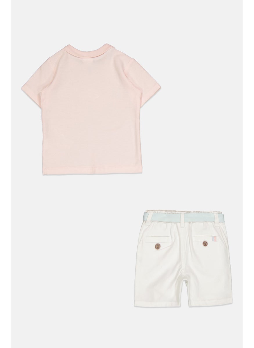 Kids Boy 2 Piece Embroidered Logo Polo Shirt And Belted Shorts Set,  Multicolor