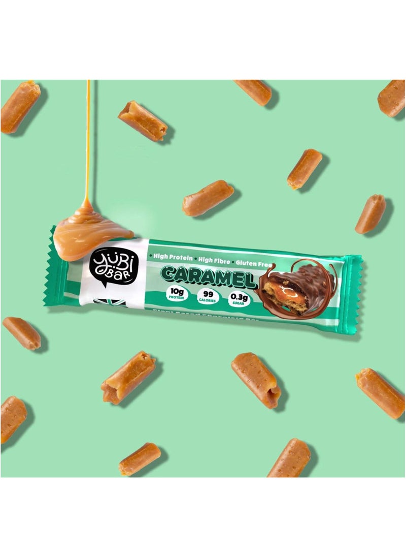 YUBI VEGAN Protein Bars Caramel   99 Calories, High in Protein and Fiber, Low in Sugar, Gluten and Dairy Free Pack of 12