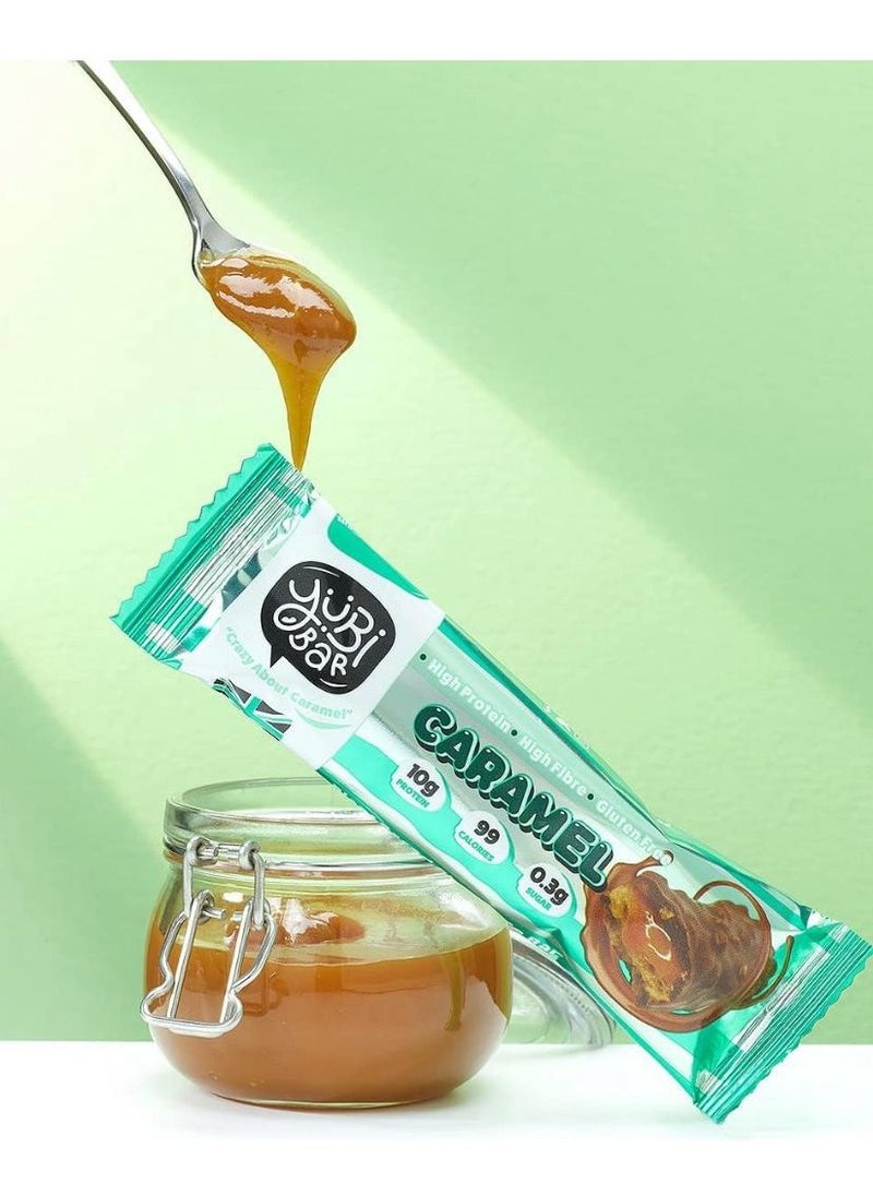 YUBI VEGAN Protein Bars Caramel   99 Calories, High in Protein and Fiber, Low in Sugar, Gluten and Dairy Free Pack of 12