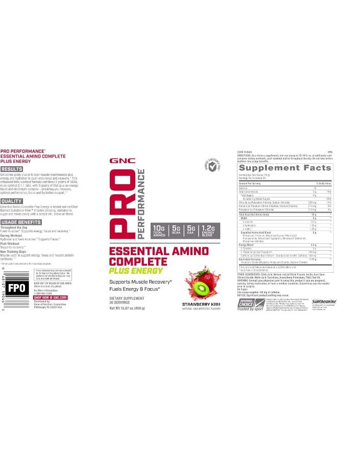 Pro Performance Essential Amino Complete Plus Energy, Strawberry Kiwi, 15.9 oz, Supports Muscle Recovery
