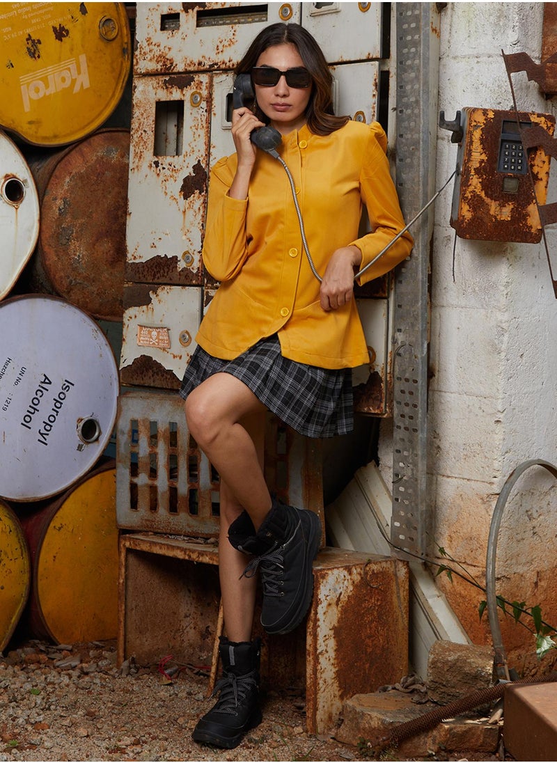 Women's Amber Yellow Velvet Single-Breasted Blazer