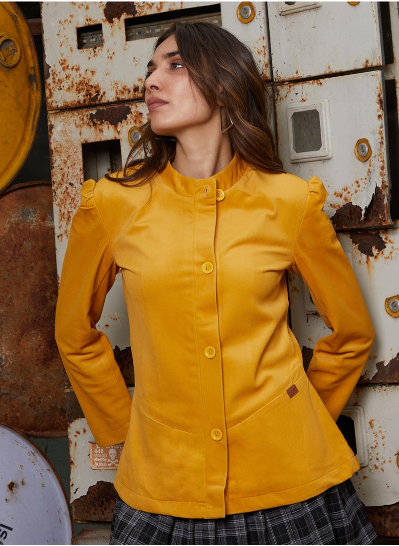 Women's Amber Yellow Velvet Single-Breasted Blazer