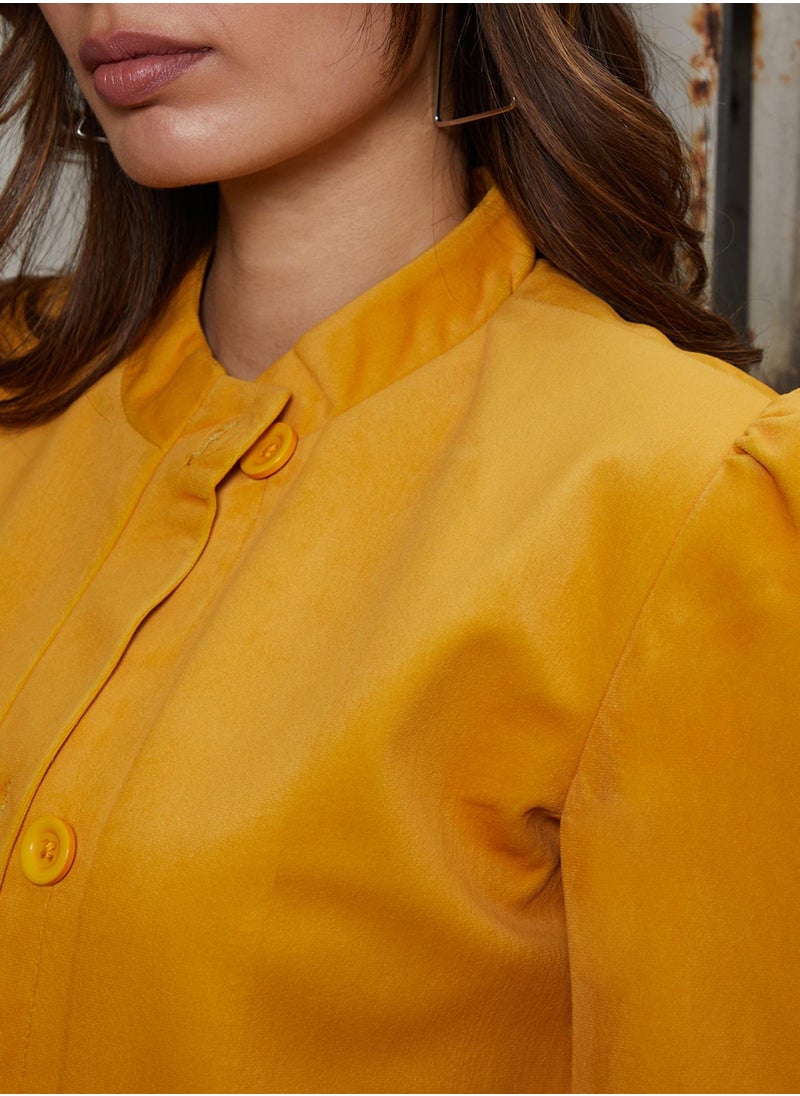 Women's Amber Yellow Velvet Single-Breasted Blazer