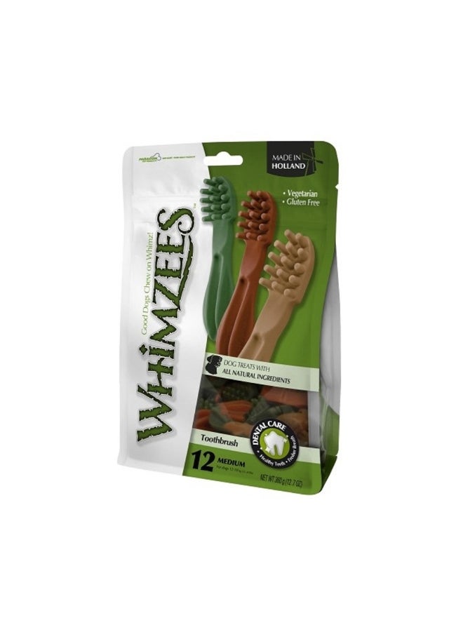 Whimzees Toothbrush Star Medium Mix Brown/Green/Orange - 12 pcs