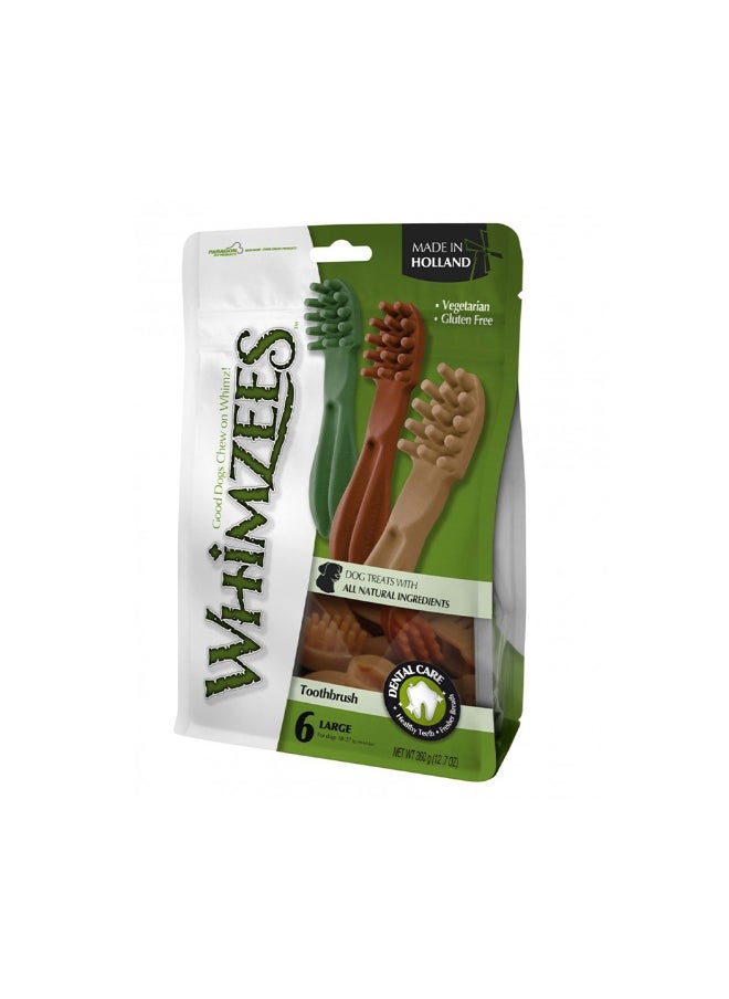 Whimzees Toothbrush Star Large Mix Brown/Green/Orange - 6pc