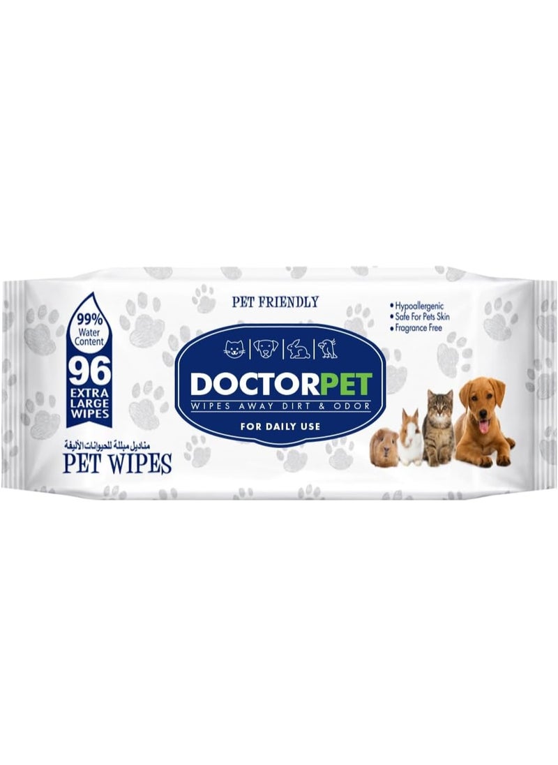Doctor Pet Wipes 96's – 99% Water Content,Fragrance Free,Hypoallergenic,