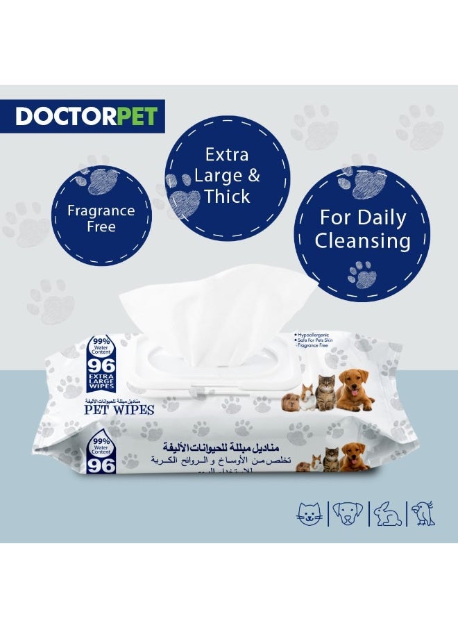 Doctor Pet Wipes 96's – 99% Water Content,Fragrance Free,Hypoallergenic,