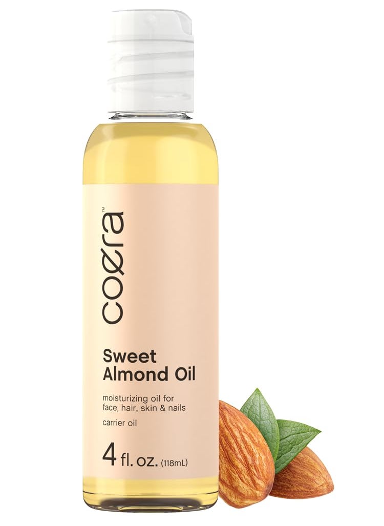 Coera Sweet Almond Oil for Face Hair Skin  Nails  4 fl oz  Cold Pressed  Hexane Free  Carrier Oil  Free of Parabens SLS  Fragrances