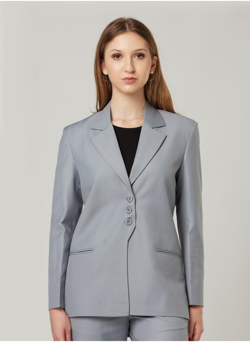 Grey Back Dart Two-piece Suit Set with pants