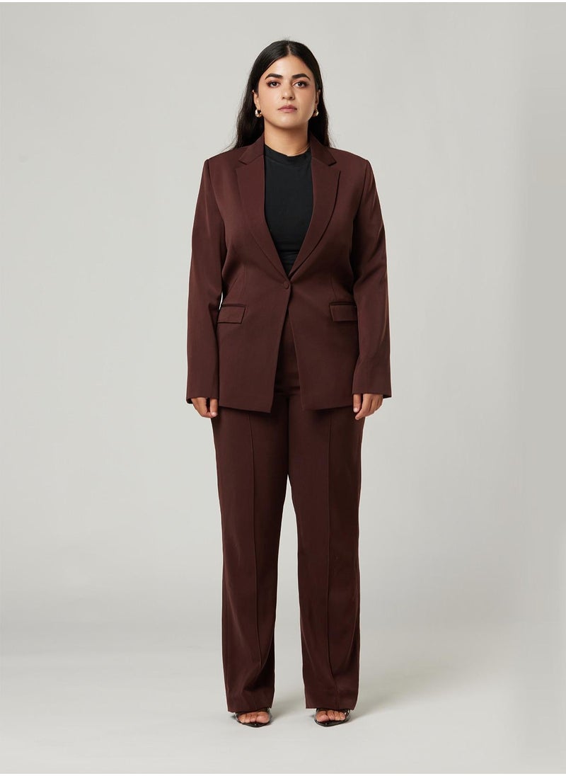 Dark Brown Fitted Two-piece Suit Set with pants