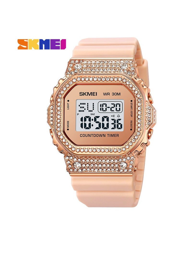 Shikemei Watch Series Diamond-studded Luxury Digital Watch Waterproof TPU Strap Fashion Rose Gold Watch