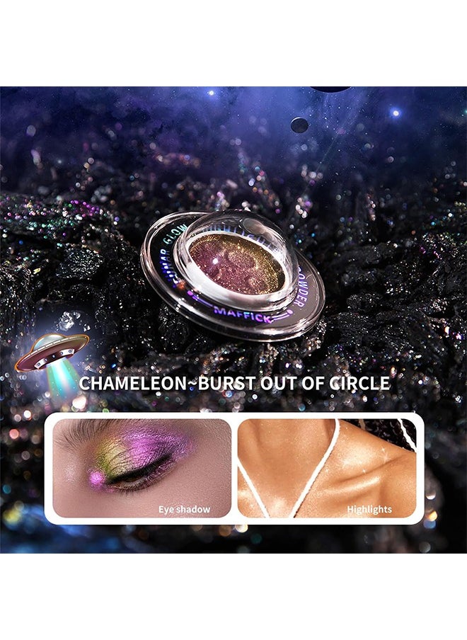 Planetary Highlighter,Multichrome Glitter Highlighters - Planet Highlighter, Planet-Inspired Shimmer for Silky, Natural Glow | Face & Body Brightening Makeup (03# Yellow with purple in the middle)