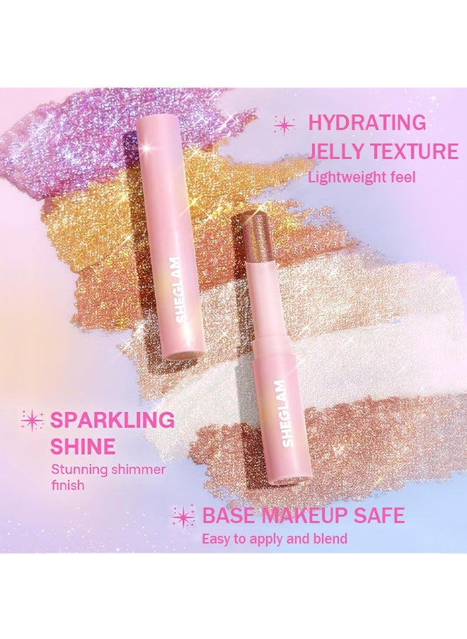 Crystal Jelly Glaze Stick,Eye Shadow Stick Eyeliner Brightener Pencil Crayon with Brush Easy to Blend Long Lasting Shimmer Eyeshadow Stick-Rosy Gem 3g