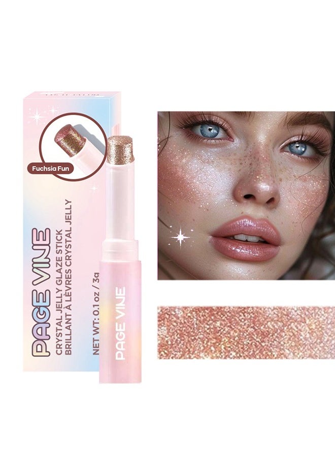 Crystal Jelly Glaze Stick,Eye Shadow Stick Eyeliner Brightener Pencil Crayon with Brush Easy to Blend Long Lasting Shimmer Eyeshadow Stick-Rosy Gem 3g