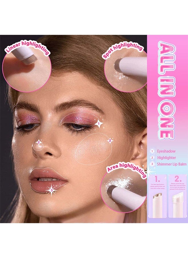 Crystal Jelly Glaze Stick,Eye Shadow Stick Eyeliner Brightener Pencil Crayon with Brush Easy to Blend Long Lasting Shimmer Eyeshadow Stick-Rosy Gem 3g