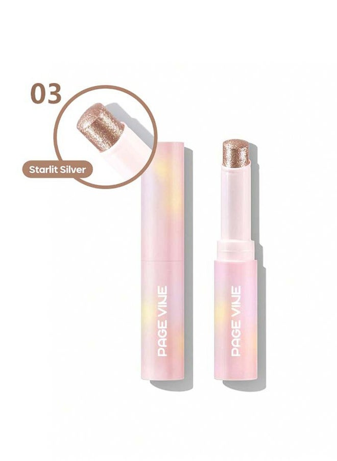 Crystal Jelly Glaze Stick,Eye Shadow Stick Eyeliner Brightener Pencil Crayon with Brush Easy to Blend Long Lasting Shimmer Eyeshadow Stick-Rosy Gem 3g