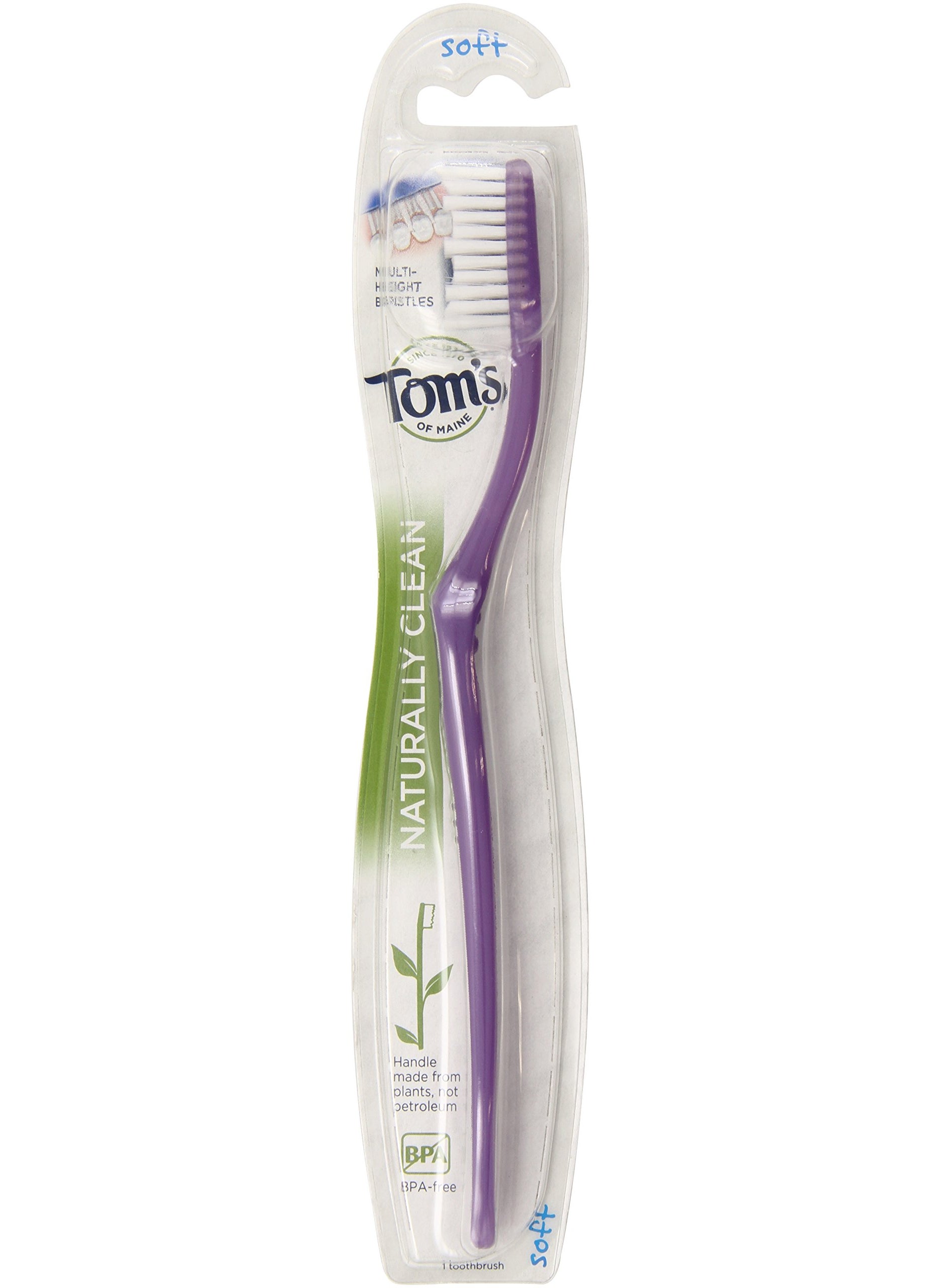 Tom's of Maine Adult Dye Free Toothbrush Soft Bristles, 1 Count (Pack of 1)